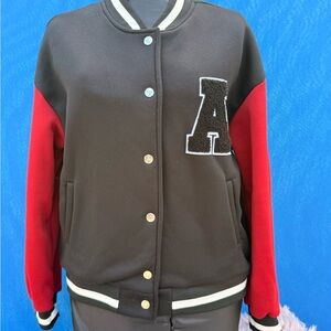 Skue EZwear Varsity Bomber Jacket | Black & Red | Letter A Patch - Size M